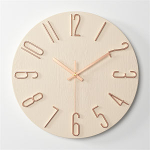 Elegant Nordic-Inspired 12-Inch Silent Quartz Wall Clock with Wood Grain Pattern
