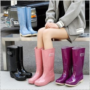Womens Rain Shoes Heel Tall Tube Rain Boots Soft Rubber Water Boots Upper Lightweight