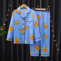 Cow StellaLou Ultraman Pikachu New Cartoon Children's Pajamas Long-sleeved Thin Section Spring and Autumn Cardigan Lapel Cute Middle and Older Children's Home Wear Set Summer 0000. 