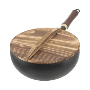 กระทะเหล็กทำด้วยมือโบราณกาต้มน้ำทรงกว้างใหญ่ไม่ติดกระทะเหล็กผัดกระทะเล็กผัดซุปสตูว์กระทะเหล็ก24ซม. พร้อมฝา