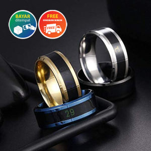Cincin Pria Wanita Titanium Thermo Pengukur Suhu 100% Stainless Steel Titanium Cincin Titanium Import Cincin Titanium Pria Wanita Anti Karat Cincin Anti Karat