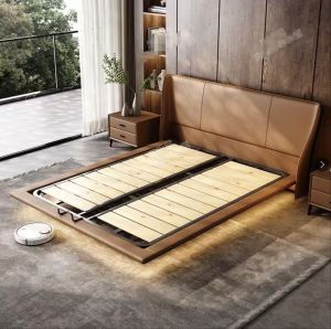 ZM Italy genuine leather bed frame cowhide leather bedframe solid wood platform storage bed (ETA:1mth)