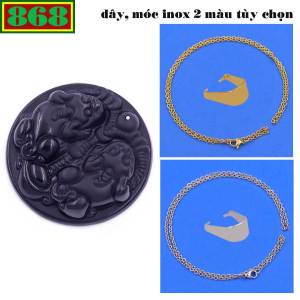 Mặt dây chuyền tỳ hưu đôi 4.8cm x 4.8cm ( size XXL ) đá thạch anh đen kèm dây chuyền inox - mặt dây chuyền phong thủy mặt dây chuyền tỳ hưu