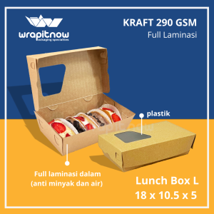 (Isi 20 pcs) Lunch Box Kraft Ivory L 18x10.5x5 Laminasi Jendela// dus makan/ dus nasi/ box kraft