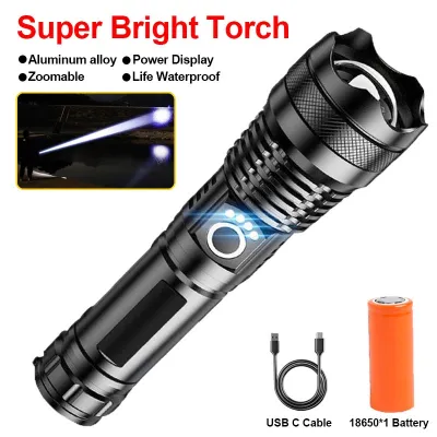 High Power XHP100 Led Flashlight Rechargeable 4 Core Torch Zoom USB Hand Lantern For Camping Outdoor & Emergency Use