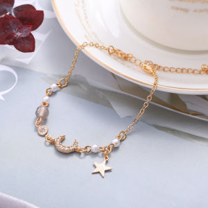 gifts for women-POEDAGAR bracelets for women korean style lucky charm 2023 exquisite elegant stainless steel crystal sweet star moon marble bracelet small fresh strawberry crystal jewelry
