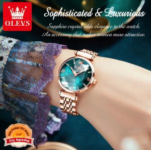 Olevs Đồng hồ thời trang nữ Mặt đá Shappire đai sắt cao cấp sang trọng cho phái đẹp