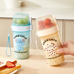 MAXI Double Layer Yogurt Filter Cup Leakproof Spring Pressure Breakfast Oatmeal Cup Cereal Cup Plastic Salad Cup School