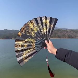 Guanyin Heart Sutra Golden Dragon Large Folding Fan Durable Hand Fan Made Of Bamboo Home Decoration Year of The Dragon Gift Fan2026