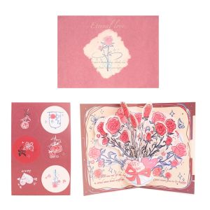 YESMILE Rose 3D Greeting Card Pop Up Love Flower Valentines Day Card Romantic with Envelope Blessing Card Wedding Invitations