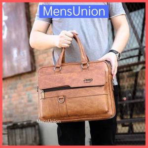 WITH VIDEO Mens Leather Briefcase Document Bag Laptop Business Bag Waterproof Beg Lelaki Kulit Halal [Msia Stock]
