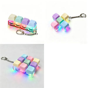 4/5/9 Keys Stress Relief Keyboard Keychain Macaron Keycap With RGB Light Finger Toy DIY Decompression Keychain Gadget for Kids Pass The Time