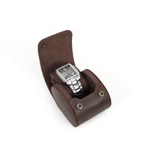 CONTACTS FAMILY Genuine Leather Luxury Watch Roll Case Display 1 Slot Watch Box Handmade Gift Men