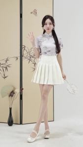 Ammin váy xếp ly thêu hoa thanh lịch Trung Quốc mới cho nữ Chân Váy Ngắn cổ điển A-line cạp cao chống trượt khóa kéo Xuân/hè 2024