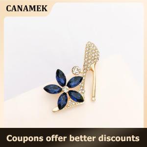 【 CANAMEK 】 Fashion Crystal Flower High Heels Shoes Brooches Women Coat Clothing Badges Jewelry Accessries