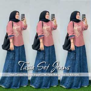 TASIA SET | CUPITA SET | PITANIA SET | RIBBON SET | SET ROK JEANS MIX KAOS APLIKASI RENDA KEKINIAN TERBARU