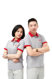 Áo Polo Nam - Nữ Có Cổ Cao Cấp Thương Hiệu FMF Màu Xám Viền Đỏ Chất Poly Cực Bền