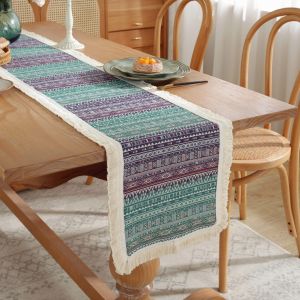 Jacquard Table Runner with Tassel Black and White Geometric Tablecloth Table Cover Home Party Decor Napkin TV Cabinet Dust Cover