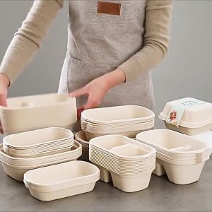 10Pcs Microwavable Sugarcane Bagasse Lunch Box with Paper Lid Eco-Friendly Disposable Container