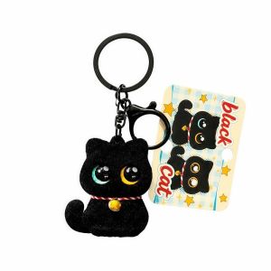 OUREAL Mini Móc khóa hình mèo Vật liệu được tạo hình bằng phương pháp đổ khuôn Đen dây chuyền ba lô Dễ thương Mắt To dây trang trí túi xách Phụ kiện trang trí túi xách
