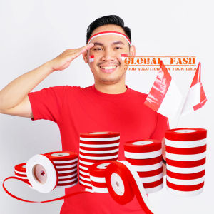 Pita satin merah putih 1/2 inch / hiasan 17 agustus/ HUT RI / pita kain kepala / pita hiasan dirgahayu ri