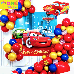 Cars Racing Party Theme Complete Garland Balloon Set Happy Birthday Banner Decor Foil Rubber Red Blue Gold
