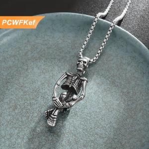 【PCWFKef】 Punk phong cách trừng phạt người đàn ông sọ Mặt dây chuyền vòng cổ cho nam giới cổ điển cá nhân Vòng cổ Đảng trang sức phụ kiện Halloween Quà Tặng