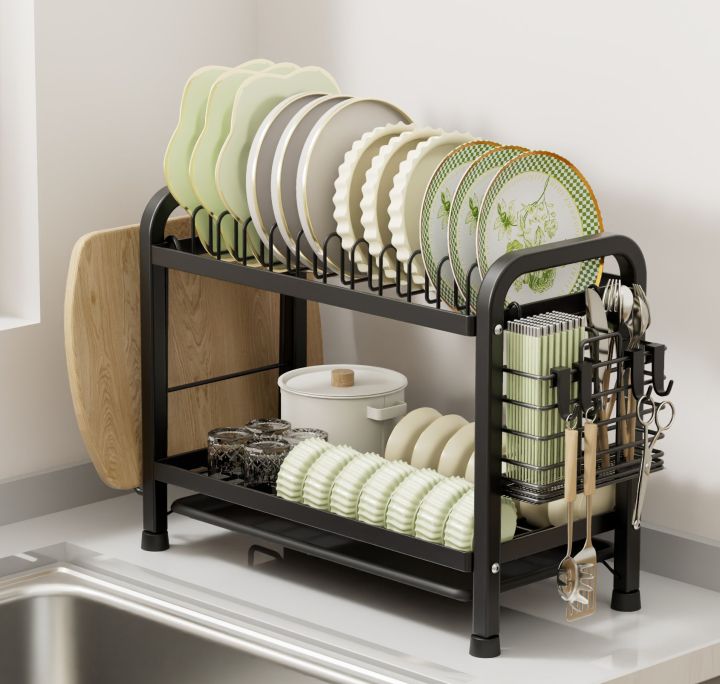 2-Layer%20Dish%20Rack%20Kitchen%20Dish%20Storage%20Rack%20Black%20Kitchen%20Utensil%20Rack%20With%20Pull%20Drain%20Tray%20Kitchen%20Organizer%20-%20Image%202