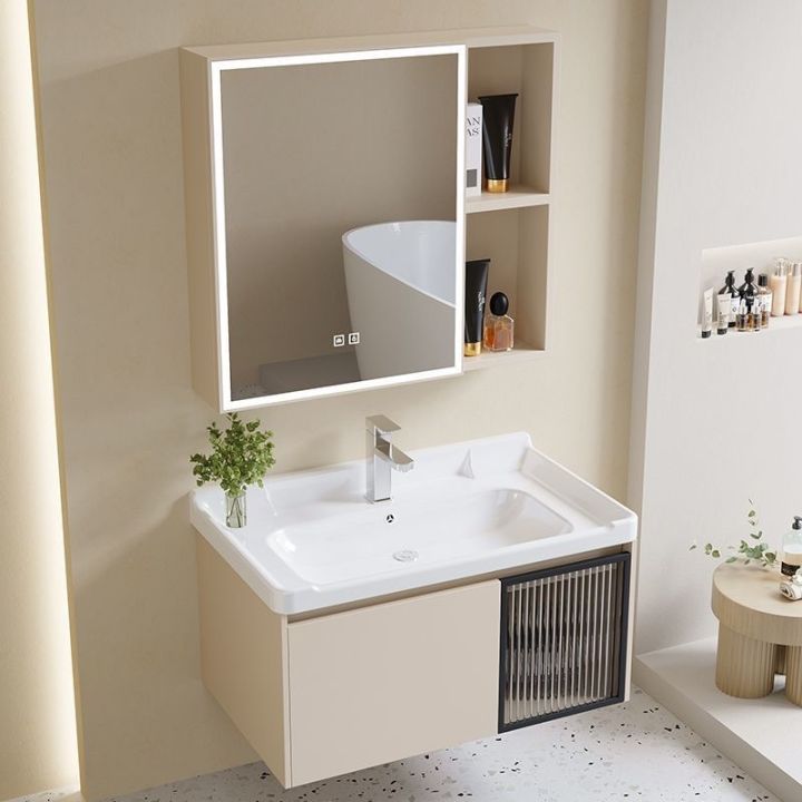 White Aluminium Bathroom Cabinet Set Storage Mirror box with Ceramic ...