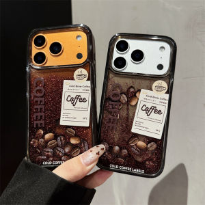 Coffee Labels Phone Case for iPhone 17 Pro Max Back Cover Shockproof Dynamic Quicksand Liquid Shell Protective Hard Fundas Capa