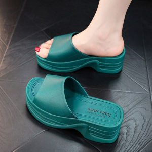 [Free Shipping] New Summer Fashionable Outdoor High-Heeled Thick-Soled Slippers for Home Use Non-Slip Soft-Soled Wedge Sandals for Bathroom