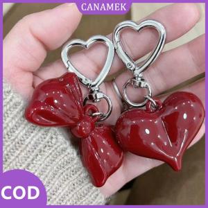 CANAMEK✨ Đơn giản Tính khí Red Bowknot tim Acrylic Keychain Mặt dây chuyền cho phụ nữ cô gái đa năng ba lô trang trí phụ kiện Quà Tặng