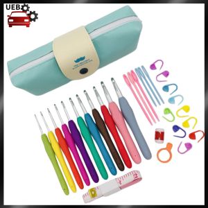 [Ueb Wholesale Mall] Crochet Hooks Set Blunt Knitting Needles with Case Colorful Crochet Hooks Kit Ergonomic Handle for Mom Grandma Gifts