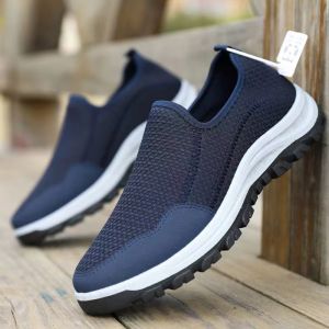 Men Korean Fashion Mesh Breathable Slip On Low Cut Shoes Sneakers Lightweight Casual Black Rubber Shoes For Men On Sale
