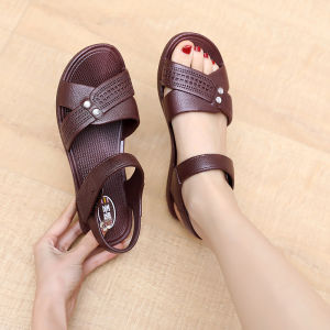 [Free Shipping] New thick-soled womens sandals with wedge heels retro style for middle-aged and elderly with Velcro fastening lightweight and soft-soled plastic shoes