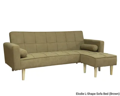 Elodie Fabric Reversible L-Shape Sofa Bed with Ottoman & Two Pillow