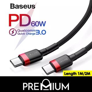 BASEUS Cafule Series 1M 2M Type C to Type C USB C Super Fast Charge Nylon Braided Cable PD 60W 100W 20W QC3.0 3A Quick Charge Cable Compatible with  iP 13 12 11 Pro Max Samsung S22 S21 S20 plus ultra Note 10 S10 S10e S9 Note 8 S8 Plus Note 9 Huawei