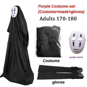No Face Man Cosplay Costume Full Set With Mask Gloves Black Hooded Robe Halloween Party Outfit