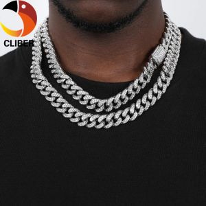 CLIBER 1pc Hip Hop Iced Out 13mm Width Cuban Chain Paved Rhinestones Silver Color Full Miami Curb CZ Bling Rapper Necklaces For Men Women Jewelry newcln