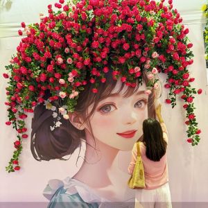 LUXERY Tơ nhựa Dây hoa hồng nhân tạo 18m 22 đầu 9 màu sắc Đồ trang trí tường bằng mây Hoa cưới Garland Trang trí nhà cửa