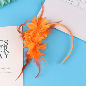 Minwen 1Pcs Women Fascinator Hat Headband Flower Feather Mesh Yarn Cocktail Party Wedding Hair Accessories Head Decoration