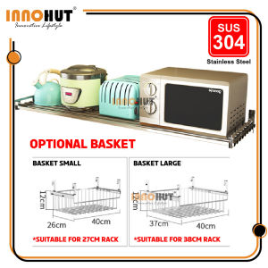 Innohut Stainless Steel 304 Wall Mounted Kitchen Rack Hanging Shelf Organizer Rak Dapur