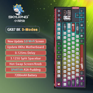 SKYLOONG GK87 Pro Wireless Mechanical Keyboard 8KHz Polling Rate 3-mode Connection Three Knobs/V3.0 Screen/Split Spacebar RGB Backlight PBT Keycaps 80% TKL Gaming Keyboard