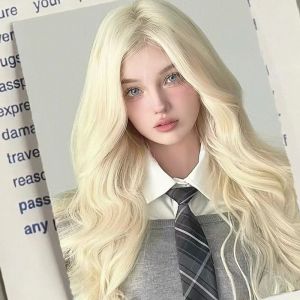 欧美INS网红假发女长发中分八字刘海长卷发夜店金色假毛全头套式