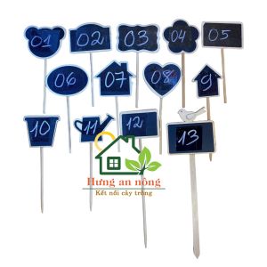 Sét 10 thẻ trụ gỗ bản đen dùng ghi tên giống cây trang trí hoặc làm ghi chú sự kiện tiệc. size từ 8x6x17cm(xem mô tả )