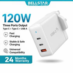 BELLSTAR 120W Fast Charger USB C PD Adapter 3 Port Type C+USB A GaN Charger For iPhone Laptop samsung