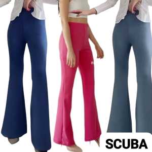 Flare Pants Jumbo Highwaist Celana Kulot Cutbray Bahan Scuba Tebal Premium