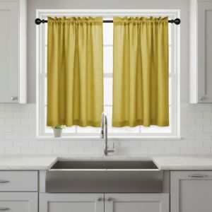 ODZ5L 2PCS Light Filtering Linen Textured Kitchen Short Curtain Through-shaft Type Semi Transparent Short Sheer Curtains Household Solid Color Room Partition Curtain Bathroom