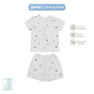 Bộ quần áo cộc tay cài thẳng họa tiết dễ thương cho trẻ sơ sinh và trẻ nhỏ vải Cotton organic thoáng mát - Size 0-24M