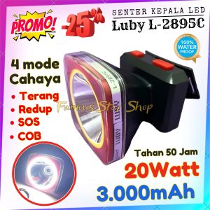 LUBY Senter Kepala LED 20W / 3000mAh L-2895C Cahaya PUTIH Tahan 50JAM + Lampu COB - FAMOUS STAR SHOP